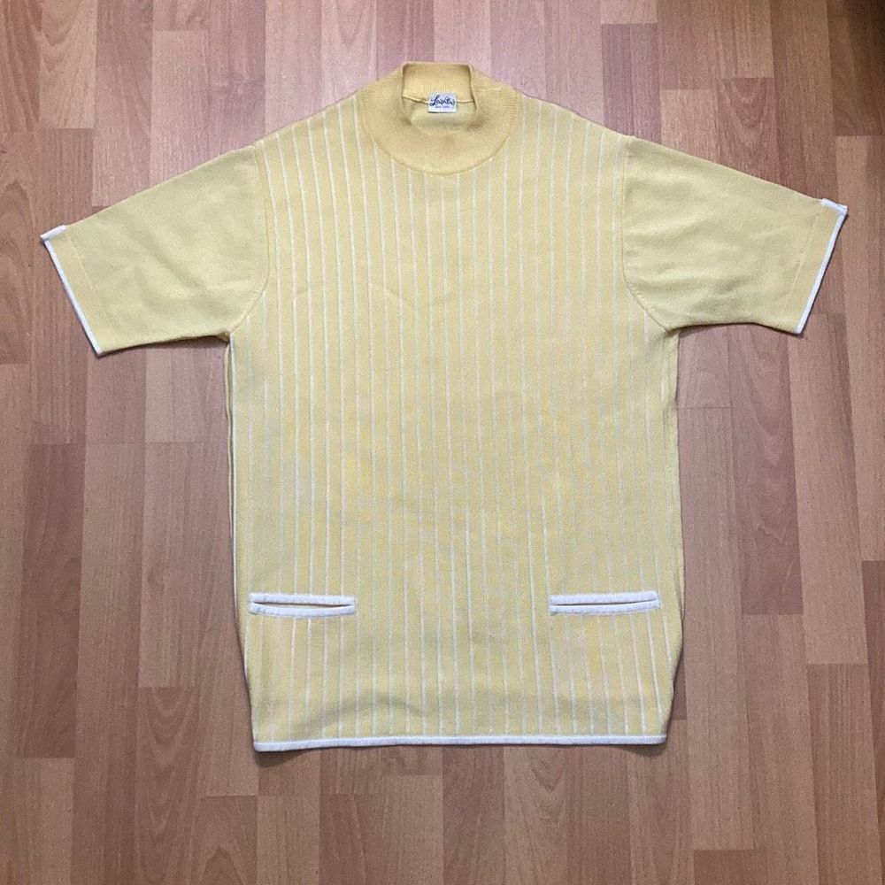 Vintage 70s Leighton’s New York Cotton Knit Top Yellow & White Stripes Unisex L